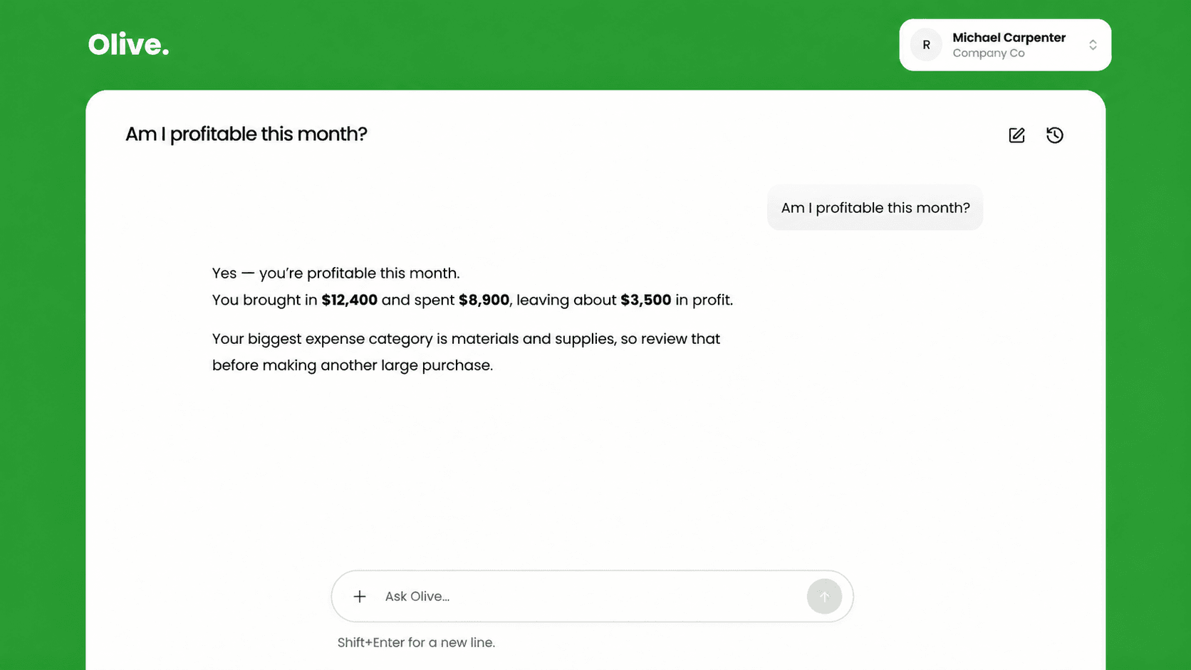 Ask Olive demo preview